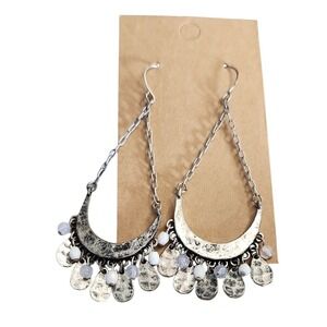 Silver Crescent Dangle Earrings